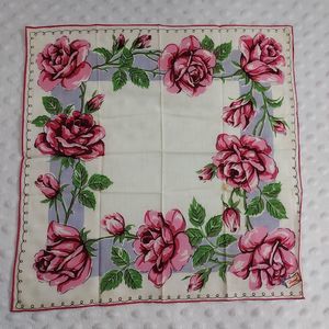Vintage Hankie Burmel Original Sticker Handkerchief Of The Month Vogue Pink Rose